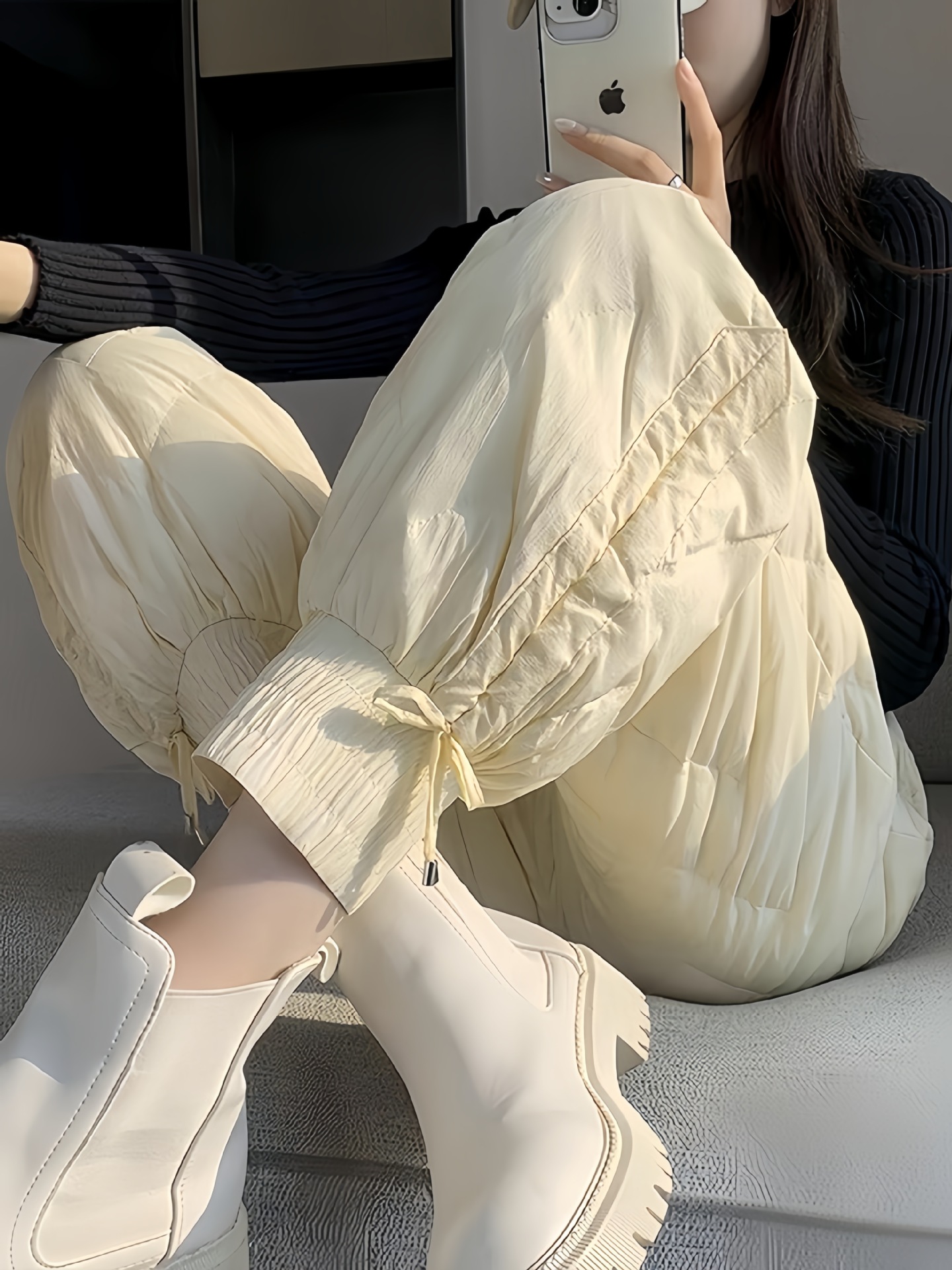 羽绒裤女冬季外穿新款时尚高腰宽松显瘦防风防寒保暖休闲棉裤