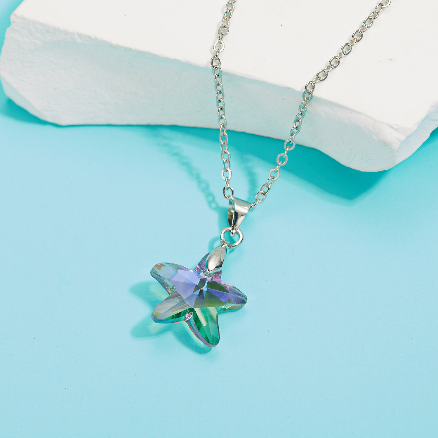 Fashion Starfish Heart Shape Alloy Plating Artificial Crystal Womenu0027S Pendant Necklace 1 Piece