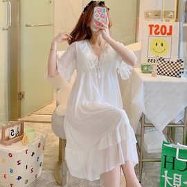 睡衣女2024年新款纯欲风蕾丝夏季宫廷公主风睡裙家居服仙气