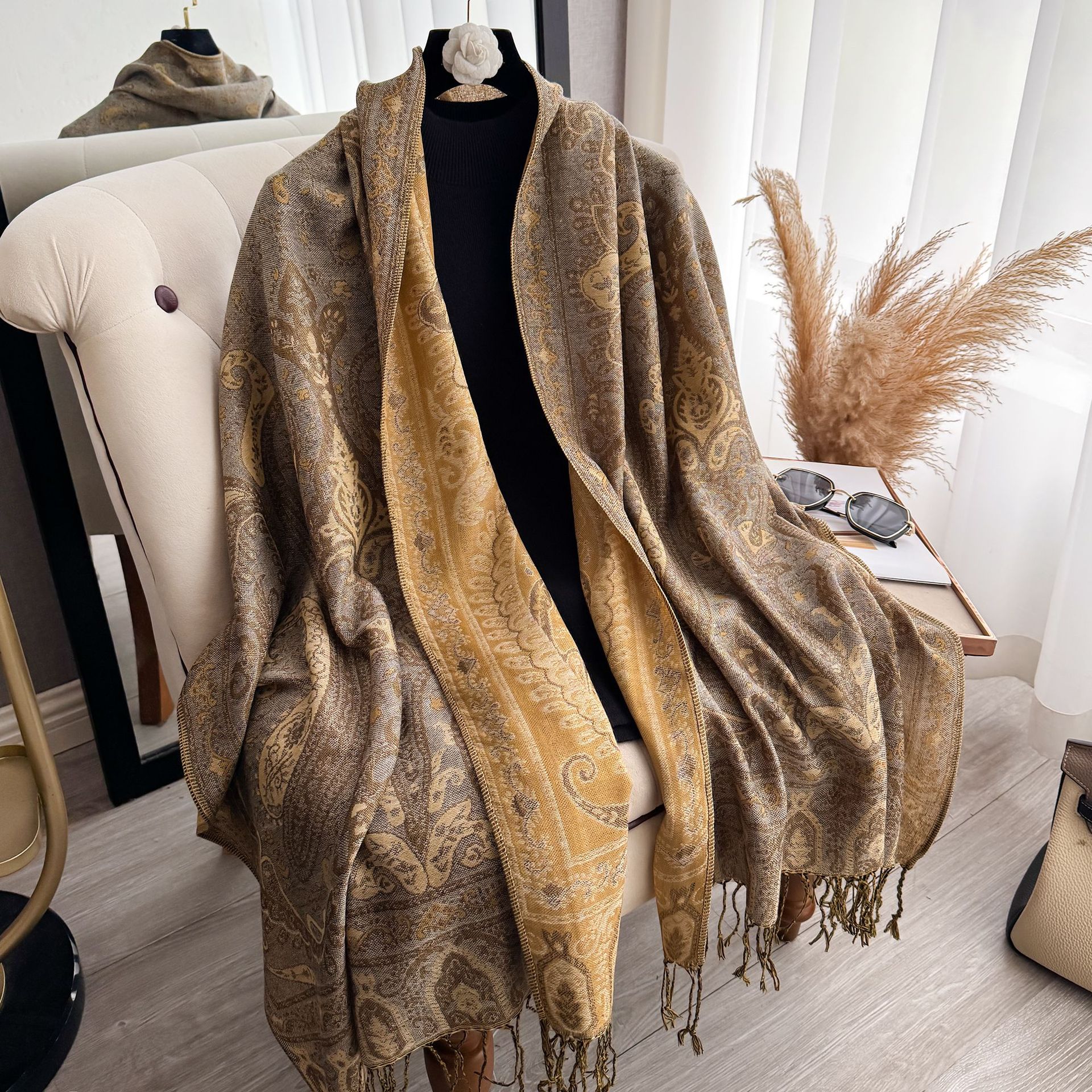 Poncho Chal con Estampado Cachemira de Imitación de Cachemira Térmico Antipolvo para Primavera y Otoño