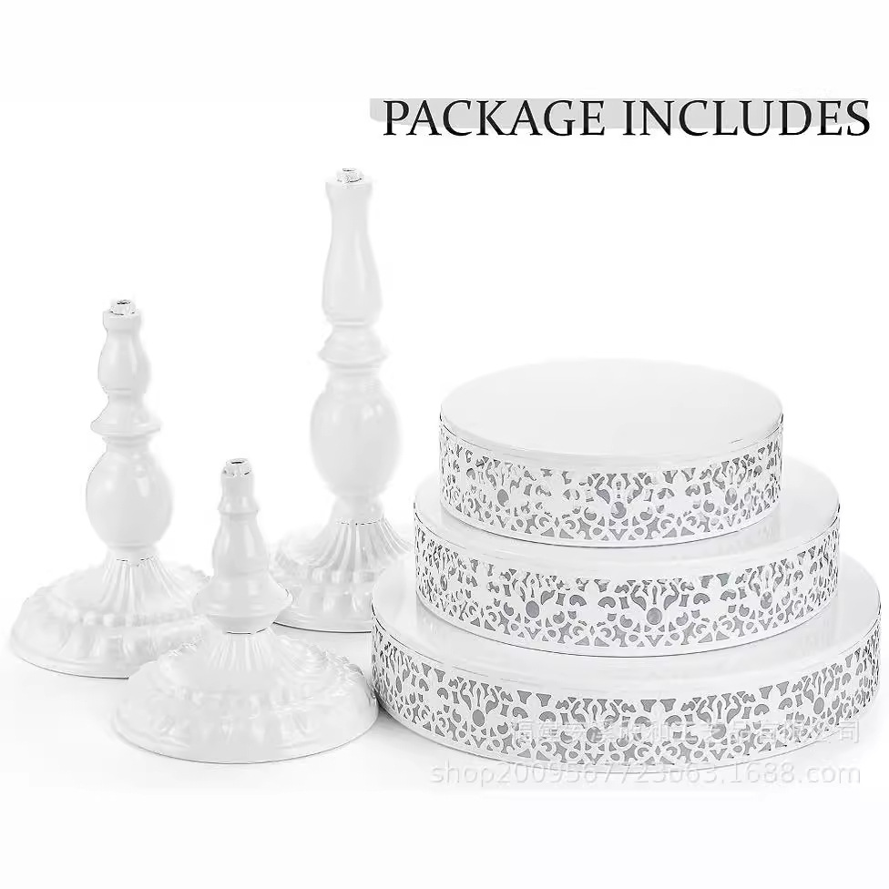 Decoración de mesa de postres de boda blanca estante de pastel europeo props de boda encaje plato de pastel hierro forjado estante de bocadillos