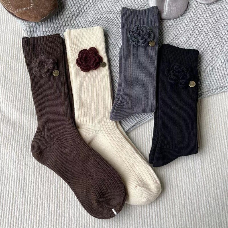 European-Style Autumn and Winter New Light Luxury Personalized Mohair Three-Dimensional Camellia Mid-Calf Socks with Heavy Craftsmanship Trendy Socks Fashionable European-Style Autumn and Winter New Light Luxury Personalized Mohair Three-Dimensional Camellia Mid-Calf Socks with Heavy Craftsmanship Trendy Socks Fashionable