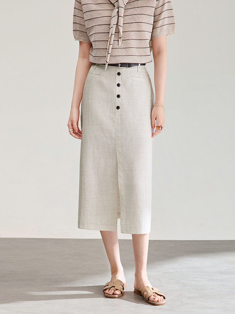 Chân váy xếp ly nữ xòe chất liệu tencel linen thoáng mát — Màu gai dầu thô