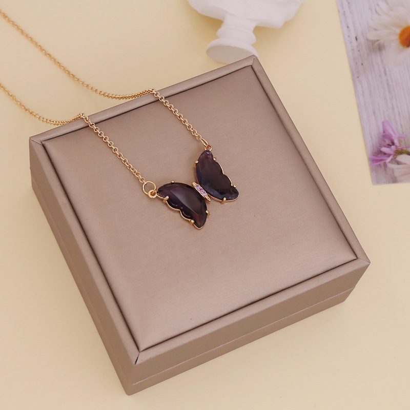 Bijou transfrontalier européen et américain : collier papillon en verre multicolore pour femme, créatif et polyvalent._voghion.com