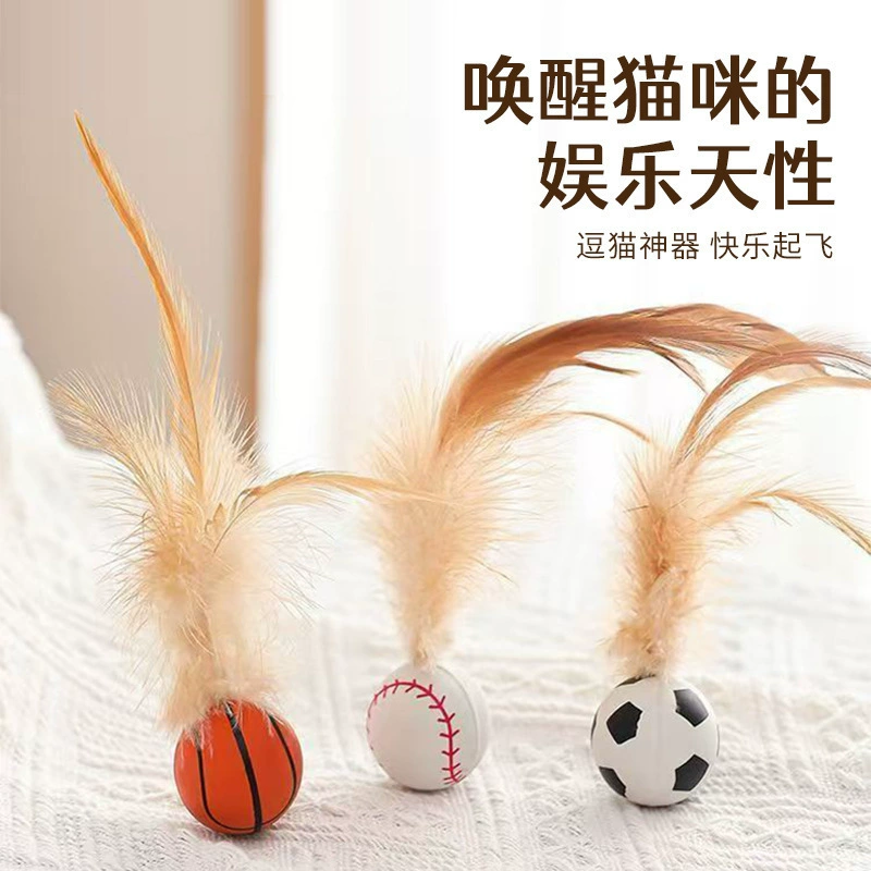 Трансграничный питомец дразнит кошачий шарик игрушка новая собака кошка самок привет перья эластичные мячи баскетбол футбол оптом