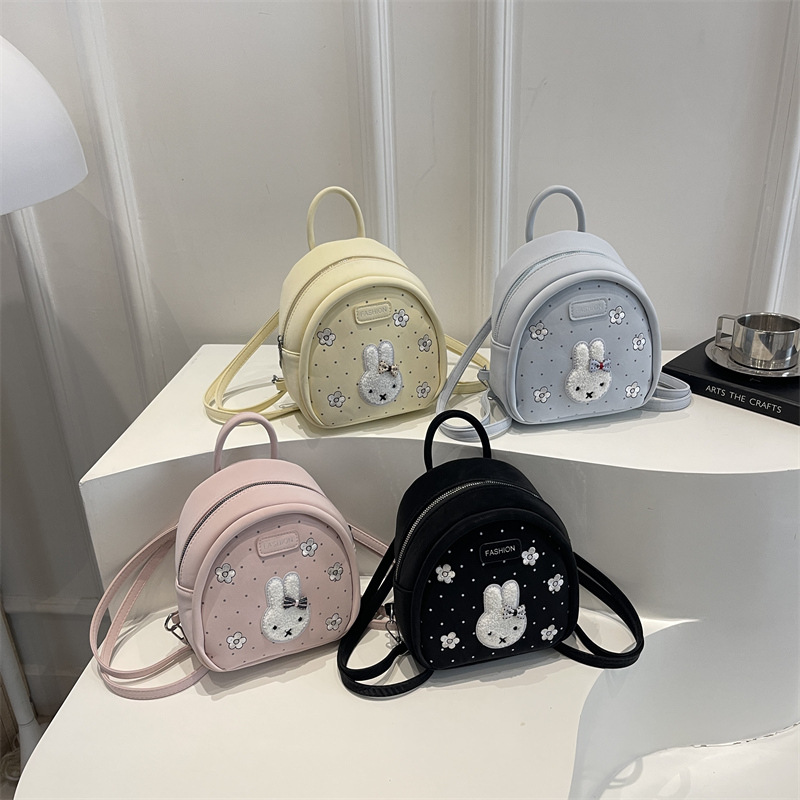 Korean-style polka dot bunny backpack with embroidery, niche commuter new model, versatile and cute cartoon girl backpack, trendy