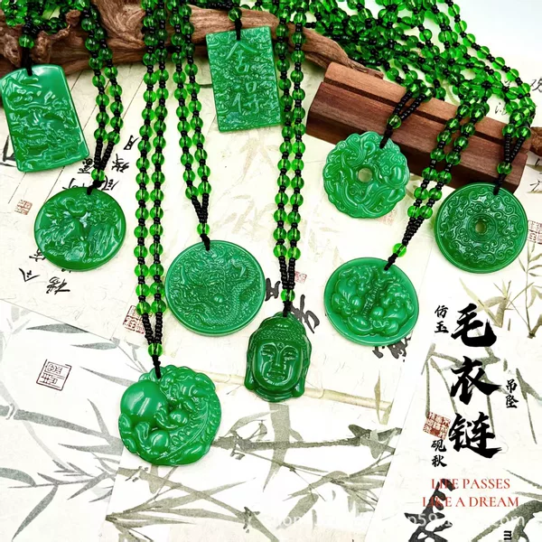 Hot sale imitation jade jasper pendant necklace dragon brand brave guanyin pendant necklace national style long sweater chain accessories