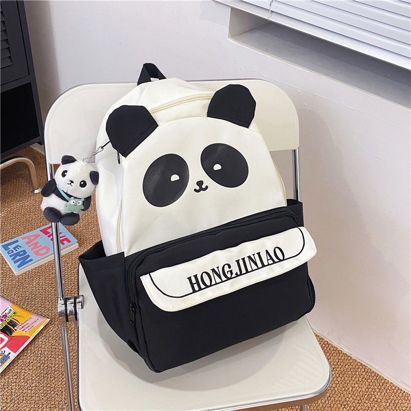 Nuevo cuadrícula universal mochila de chicas ociosas lindas caricaturas pandas mochila de escolares para estudiantes de secundaria primaria y secundaria