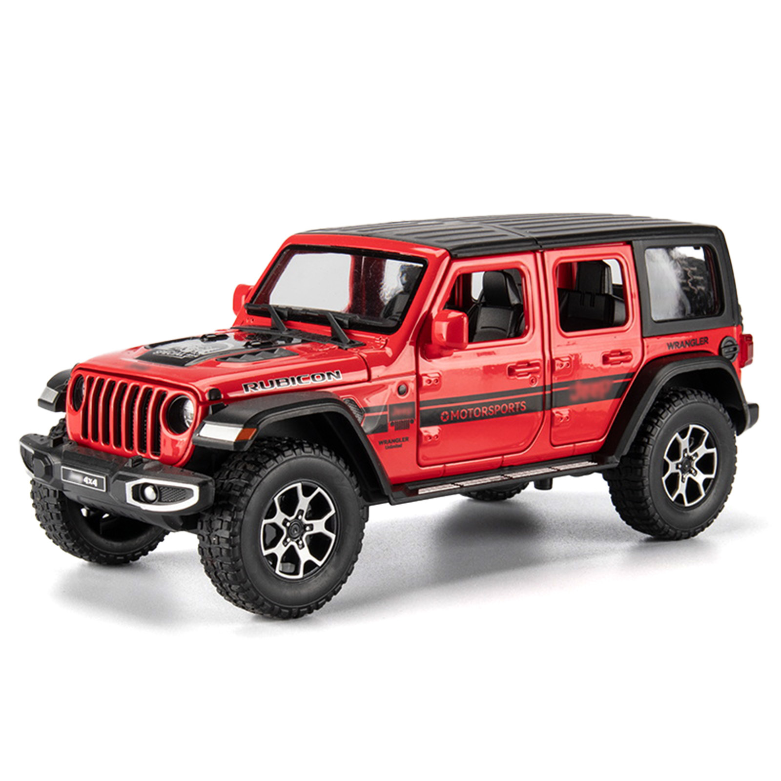 1: 24 Jeep Wrangler aleación de automóvil imitación verdadera puerta abierta retorno sonoro y luz juguetes para niños decoración de vehículo todoterreno