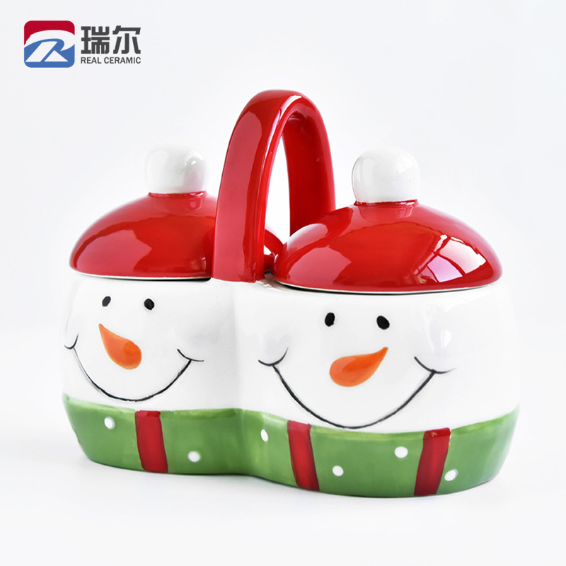 Creative Home Ceramic Processing Customized Christmas Snowman Ceramic Storage Tank Baiyun Tu Painted Seasoning Tank wholesale