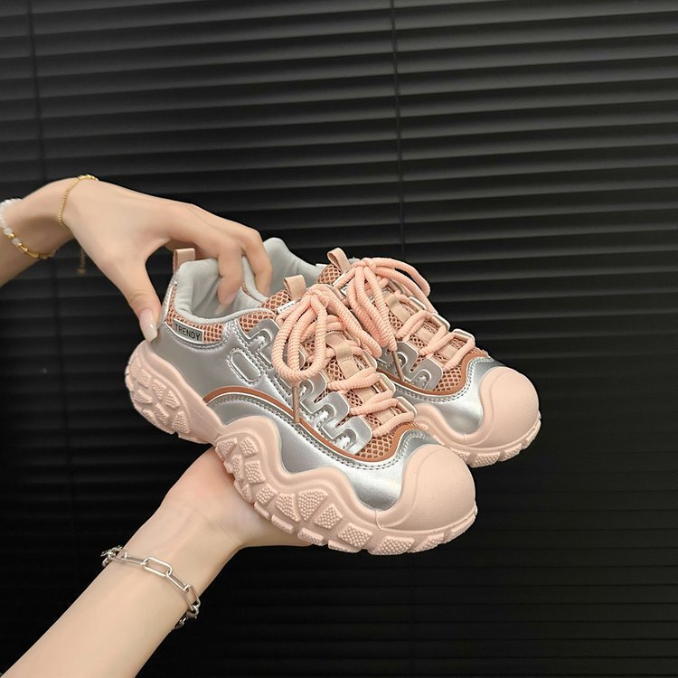 Thick-Soled Ugly Platform-Soled Sneakers for Women 2024 Autum New Breathable Ins Trendy Big-Toe Mesh Dad Shoes