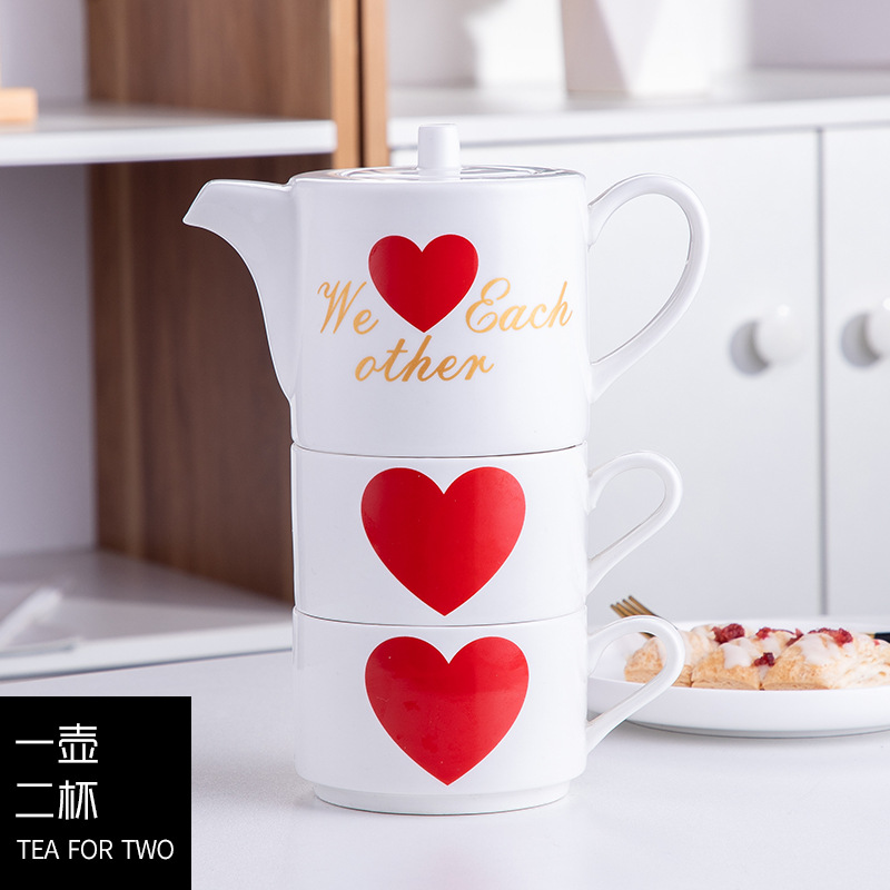 Pareja creativa taza de agua de cerámica flor tetera traje taza de café una olla dos tazas se puede utilizar como logotipo regalo
