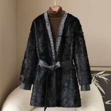 少量服饰2025秋冬新款貂皮大衣女式中长款水貂毛裘皮外套V领拼貂