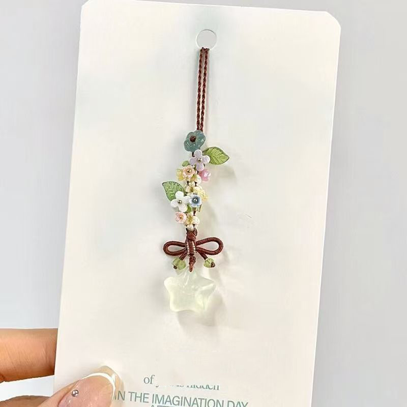 "Spring Prelude" Fresh Imitation Green Crystal Mini Star Colorful Flower Hanging Chain Mobile Phone Chain Whitening Hanging Chain