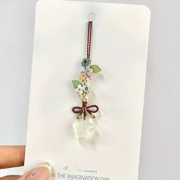 "Spring Prelude" Fresh Imitation Green Crystal Mini Star Colorful Flower Hanging Chain Mobile Phone Chain Whitening Hanging Chain