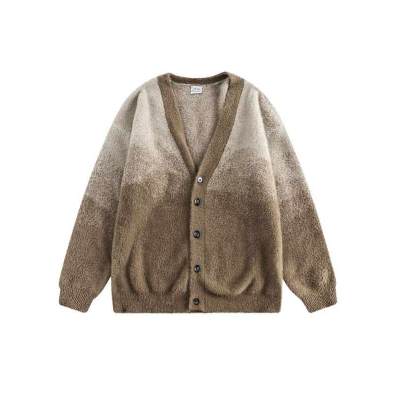 衣道古着2024秋冬日系潮流复古渐变色马海毛开衫毛衣男女针织外套