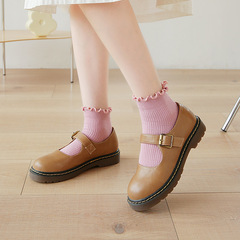 Summer and Autumn New Arrival Socks, Japanese Style Double Needle Vertical Striped Earlap Edge Short Sleeve Cotton Socks, Plain Color Women's Socks Wholesale