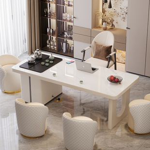 Cream Style Rock Board Tea Table and Chair Combination Modern Light Luxury Household Small Apartment Balcony Tea Table Beauty Salon Reception Table