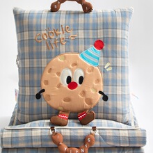 全棉色织抱枕被子两用二合一午休空调被幼儿园学生午睡纯棉夏凉被