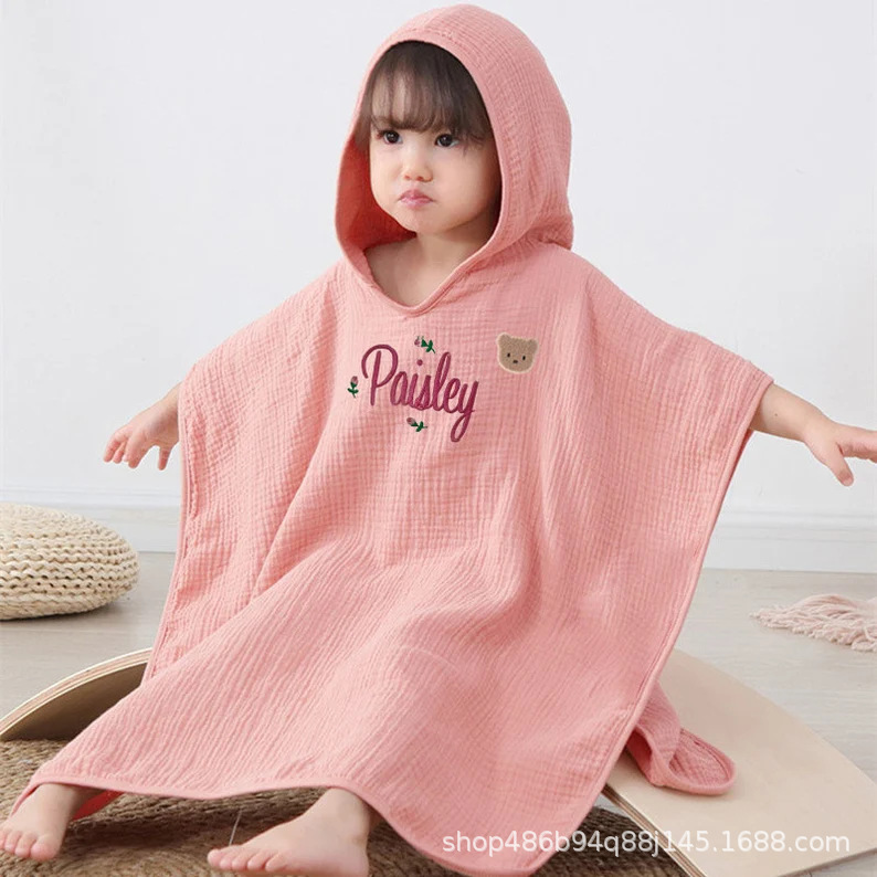 etsy hot selling personalized embroidery name cute hooded cape bath towel swimming hooded bathrobe beach towel