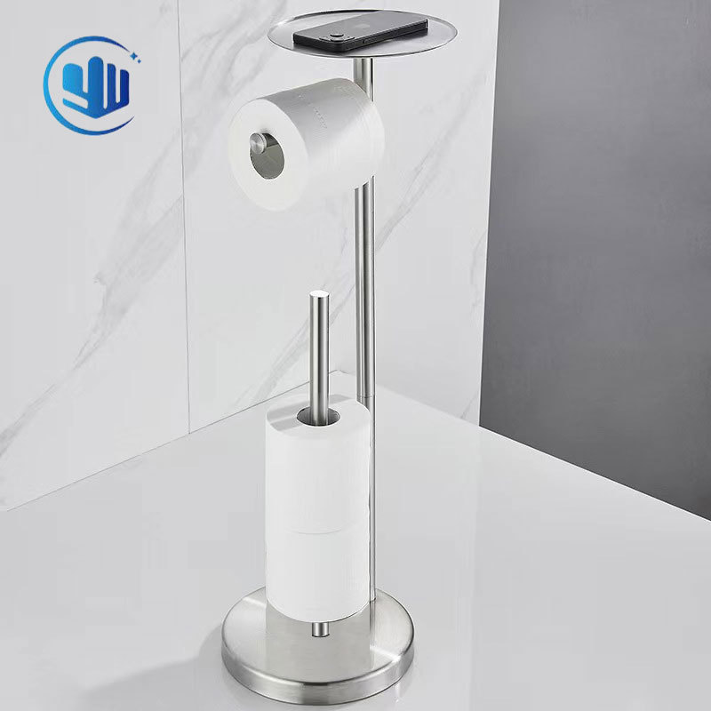 Cross-border tissue holder bathroom toilet paper roll storage rack with mobile phone holder stainless steel floor drawing toilet paper standing type