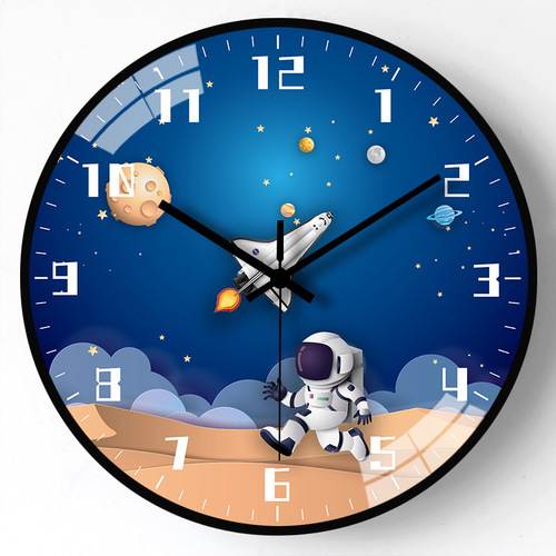 8-inch 20cm Cartoon Astronaut Clock Children's Room Wall Clock Home Bedroom Silent Creative Clock