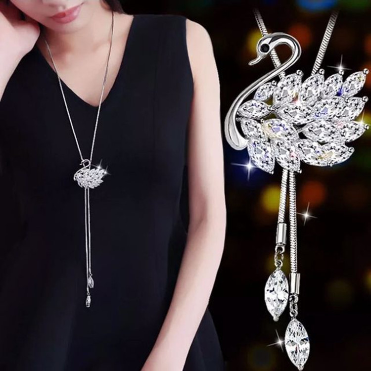 Korean New Fall Winter Fashion Long Swan Sweater Chain All-Match Necklace Elegant Ornament Pendant W