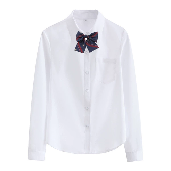 Female white long sleeves + dark blue crown tie