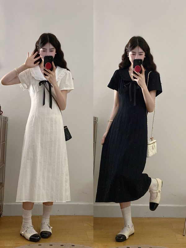 プラスサイズの女性の気質蝶半袖ドレスファットmm夏の新しいウエストを絞ってお腹をカバーし、スリムなコットンロングスカート|undefined