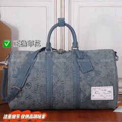 高端牛仔布浮雕时尚印花枕头包斜挎包手提包单肩男女时尚旅行包