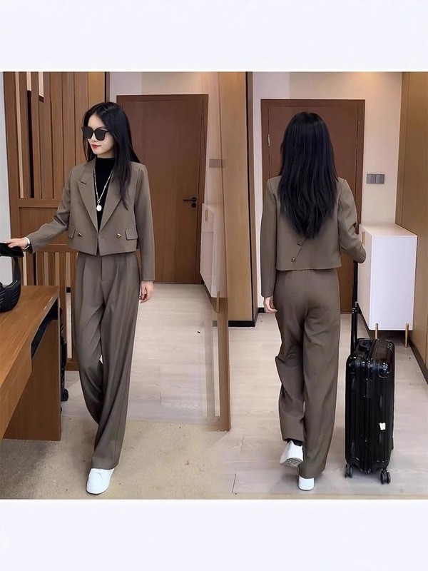 西装套装女春季2025新款小个子时尚洋气西服外套休闲裤职业两件套|undefined
