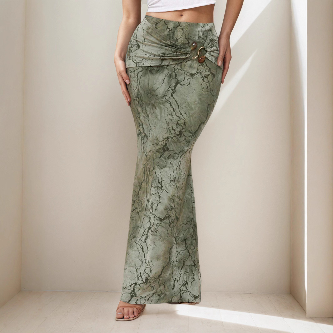 Retro Print New Skirt 2025 Summer Niche Style Sexy Slim Fit Hip-Hugging Long Skirt