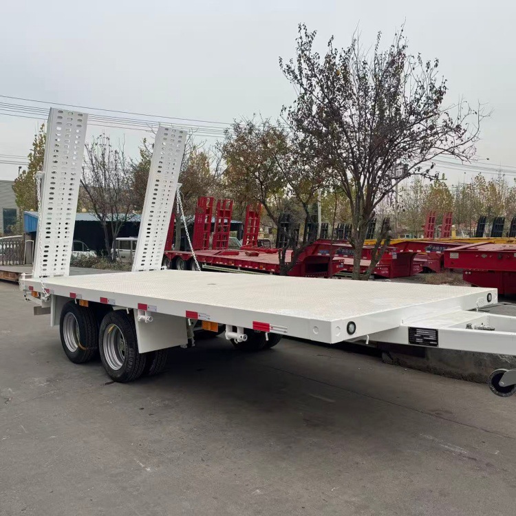 二桥底盘全挂车 滚珠转盘牵引 8米倒短平板拖车 前后双向牵引