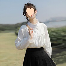 【两件套】日系春装长袖衬衫女宽松设计感木耳领衬衣+字百褶短裙