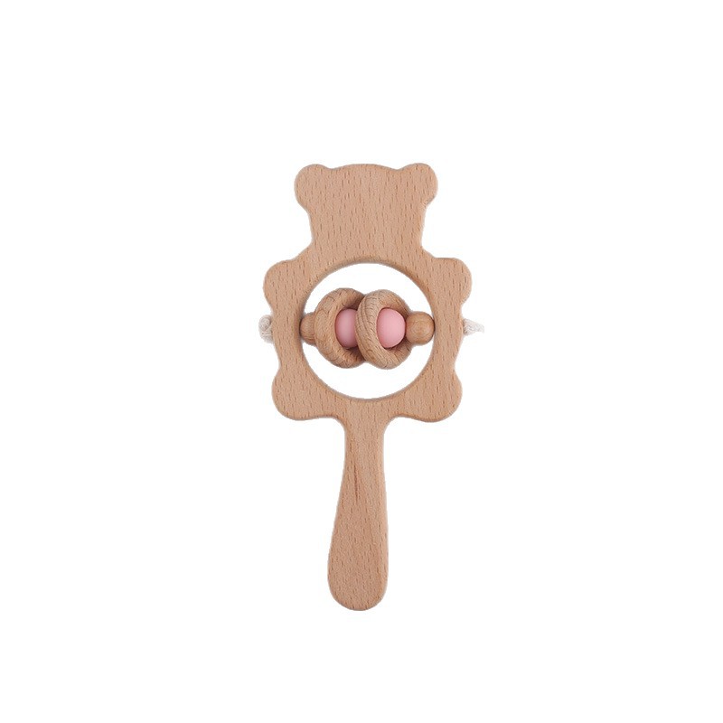 Beech Bear Bell Baby Molars Bracelet Handmade Beads Cartoon Handbell Juguetes para niños dos piezas