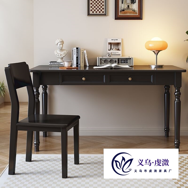 Black Desk American Home Bedroom European Style Solid Wood Writing Desk Study Computer Desk French Retro Desk