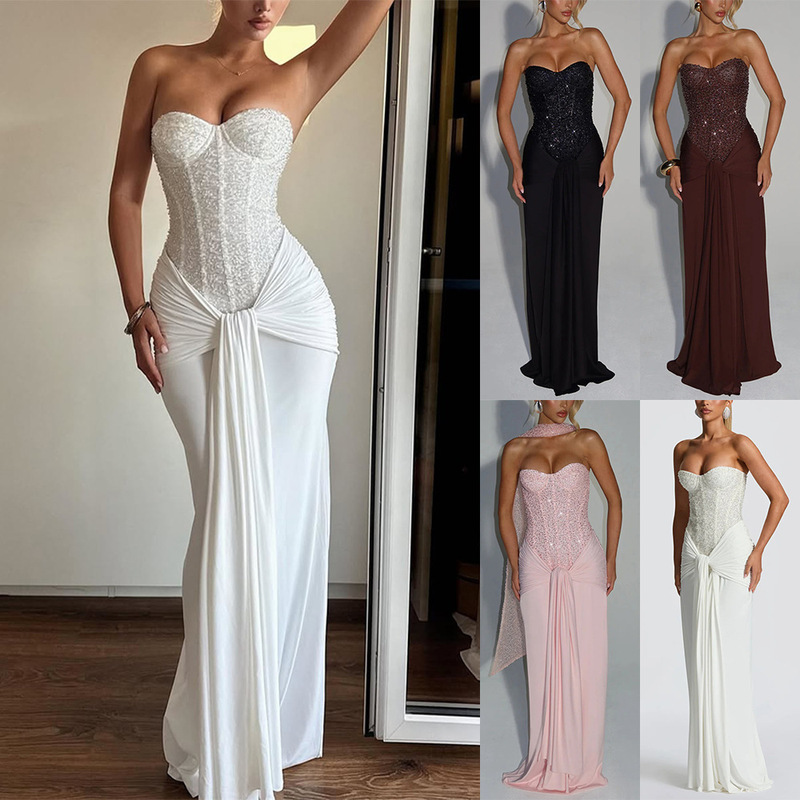 Sexy Corset Hot Girl Dress, Revealing Bust, Sexy Waist-Cinching Straps, Floor-Length Noble Women's Gown