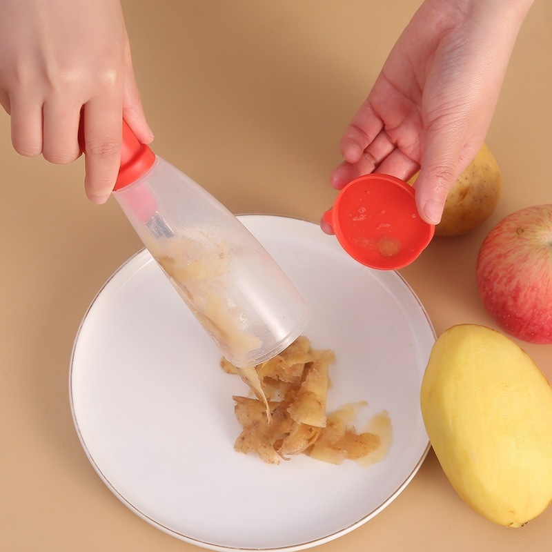 Aufbewahrungsbehälter Sparschäler mit Spritzschutz für Obst und Gemüse, multifunktionaler Gemüseschäler mit Behälter, praktischer Küchenhelfer