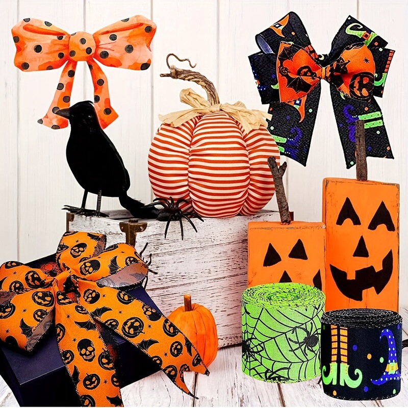 4種類のハロウィーンシーン装飾用品情蜘蛛網カボチャ波点プリント装飾用品リボン|undefined