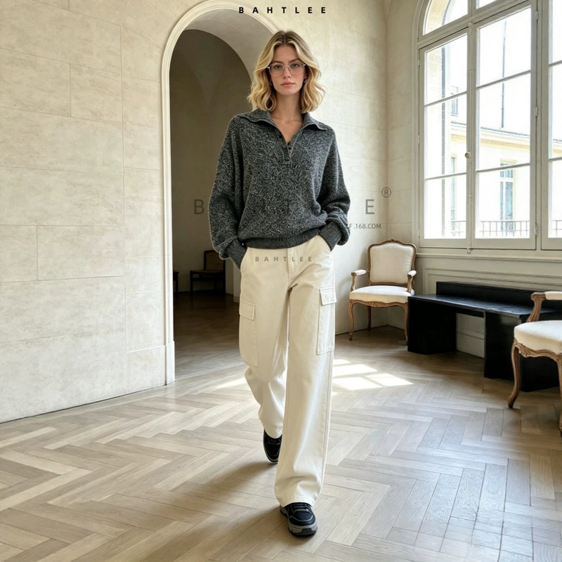 Early autumn old money style fine wool button-down collar multi-wear loose simple ROW style black and white mixed color knitted long coat Early autumn old money style fine wool button-down collar multi-wear loose simple ROW style black and white mixed color knitted long coat