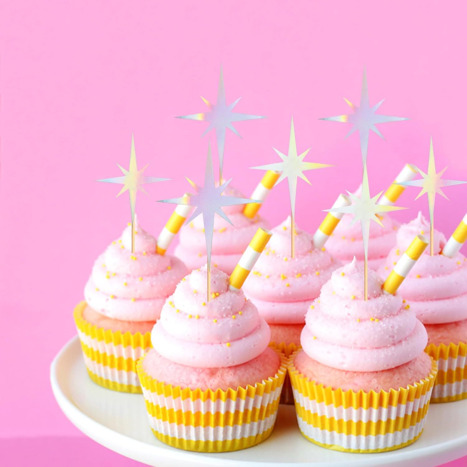 跨境镭射蛋糕插牌星星插签蛋糕烘焙装饰生日派对蛋糕装饰用品银色