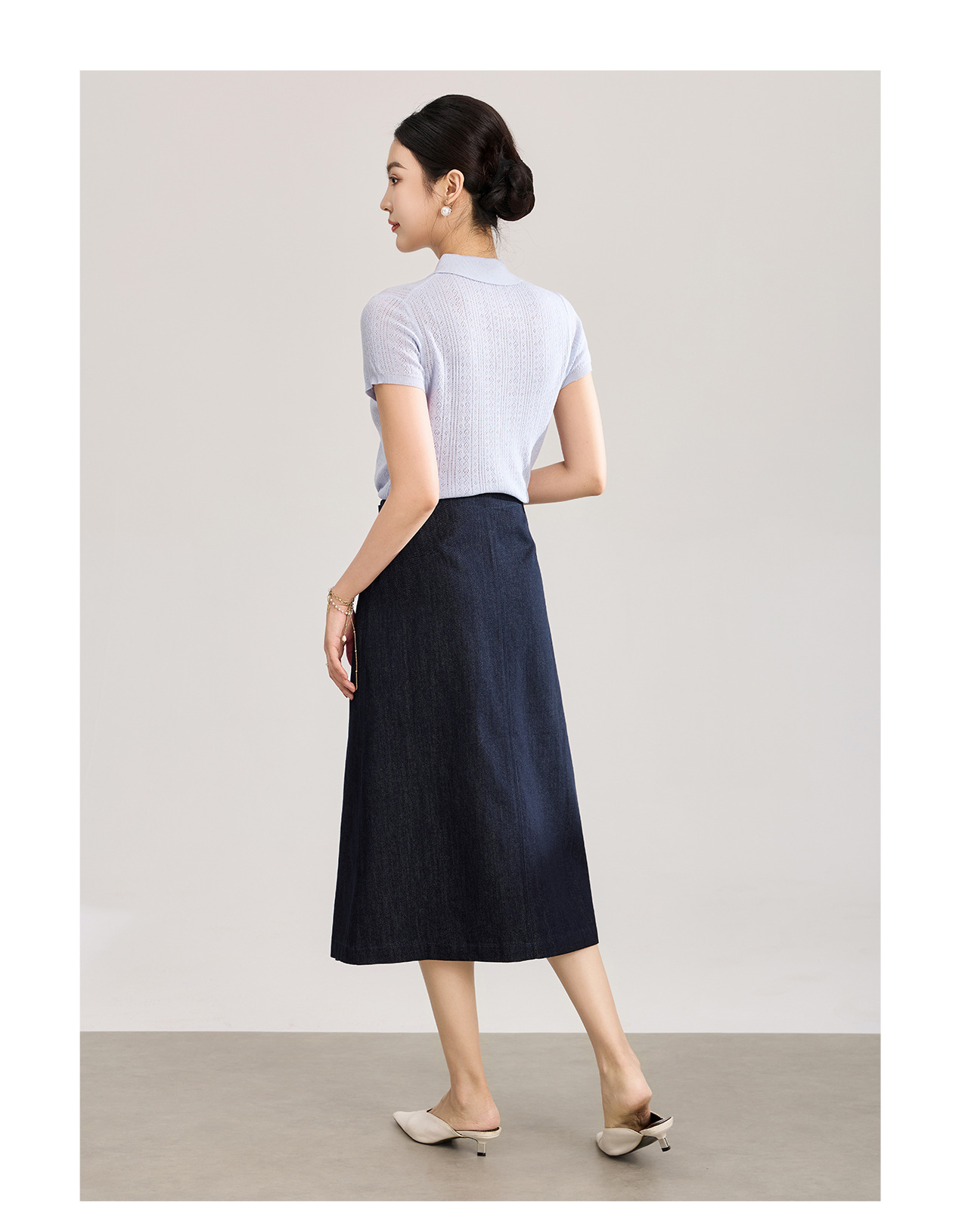 Chân váy jean nữ dáng suông một mảnh vải denim cotton thoáng khí — màu xanh đậm chi tiết 16