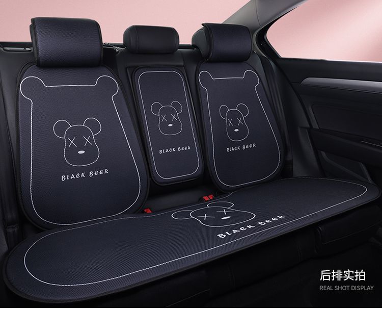 L5U new cartoon car seat cushion breathable four seasons universal linen cool cushion heat insulation whole car rear seat cushion three pieces