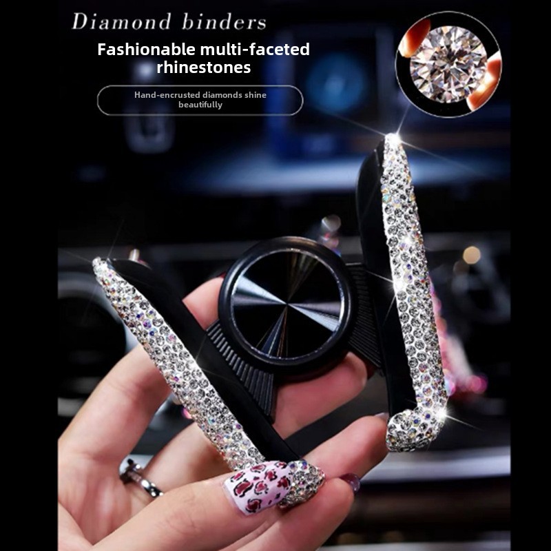 Grenzüberschreitende Auto-Handyhalterung mit Diamant-Einbettung, Navigationsrahmen, Luftauslasssitz mit doppeltem Verwendungszweck, Schwerkraft-Handyhalterung, weibliche Halterung_voghion.com