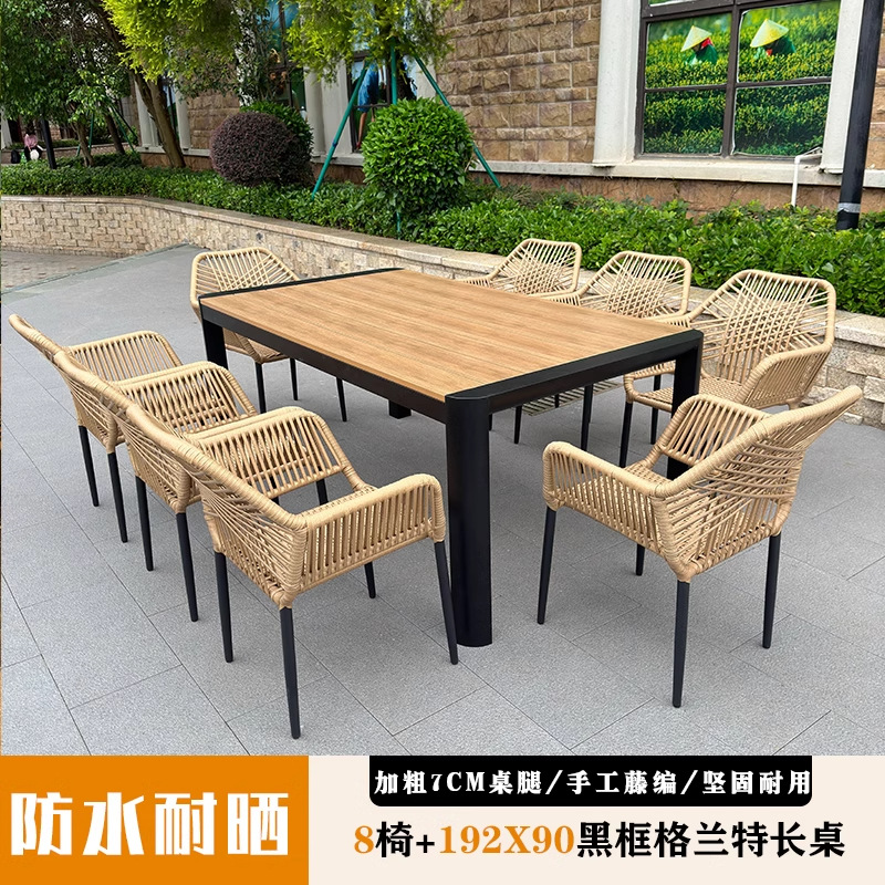 Mesa y silla al aire libre silla de patio silla de caña silla de ocio al aire libre villa jardín tela de caña combinación de mesa y silla de madera a prueba de agua y protección solar