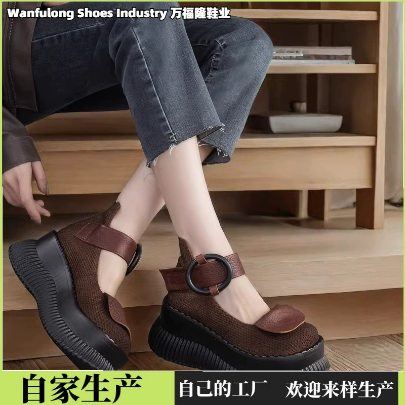 2025 весна-лето новые туфли на высоком каблуке для внешней торговли, женские туфли на платформе с утолщенной подошвой, ретро повседневная обувь для кросс-граничной торговли