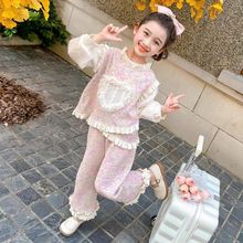 女童套装秋秋秋2025新款女宝宝甜美洋气花边上衣儿童秋装三件套潮