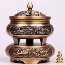 铜朴匠 纯铜檀香炉 三足雕花铜香炉仿古禅意茶道盘家用室内香薰炉