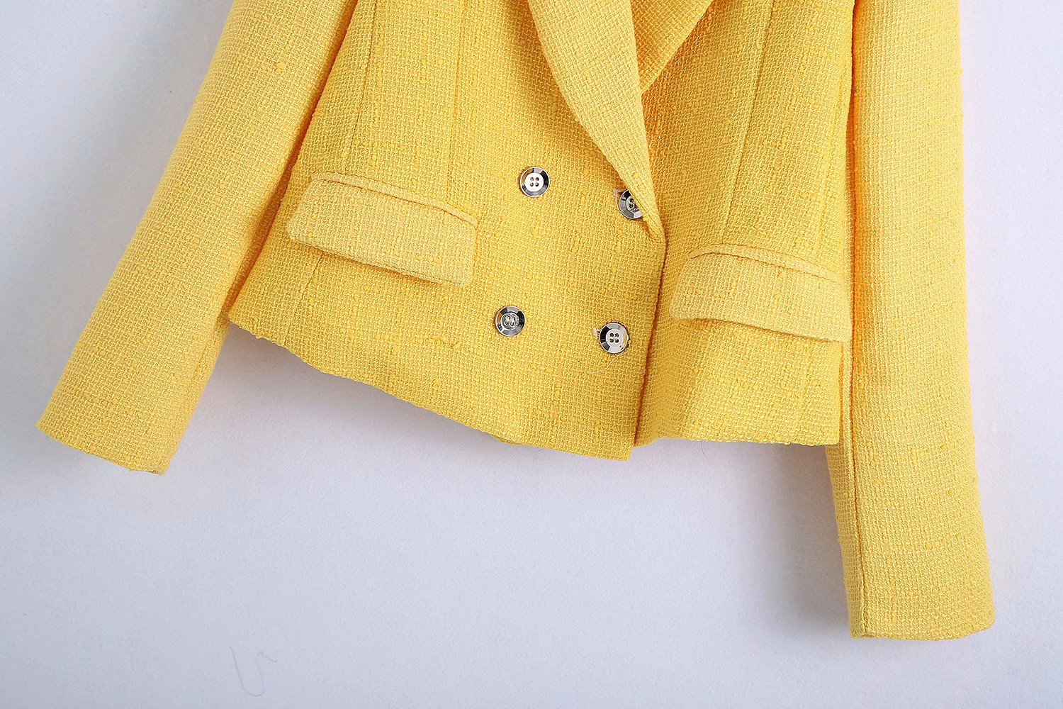 Solid Color Texture Double-Breasted Short Suit Jacket NSAM52476