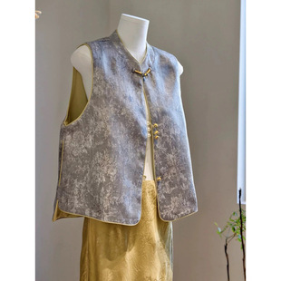 [Best-Selling in the Store] New Chinoiserie National Style Vest, High-End and Elegant, Gray Young and Thin Stand-Up Collar Improved Tang Suit